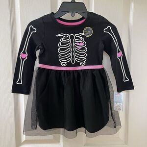 Cat & Jack Black Skeleton Halloween Tulle Dress Glows In The Dark Girls 3T NWT
